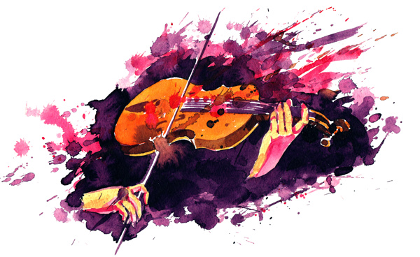 彩色墨迹与小提琴图片