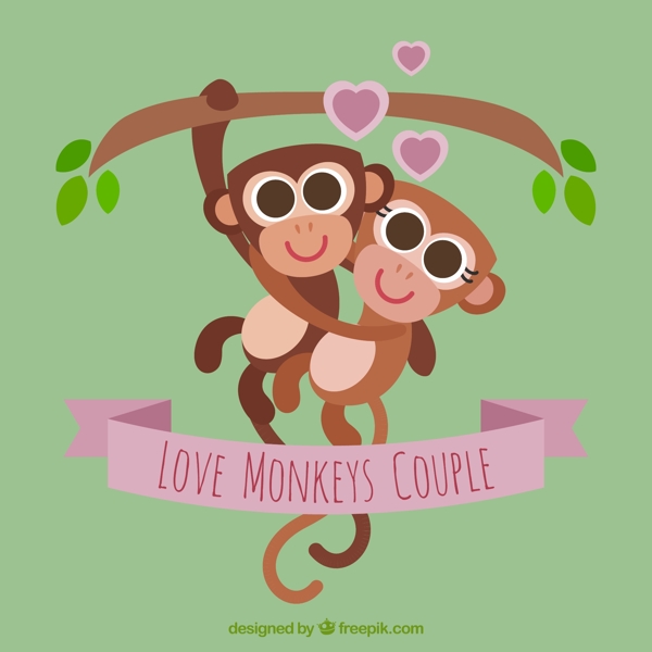 可爱情侣猴子矢量素材