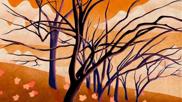 二十四节气处暑黄昏中的树林手绘海报插画