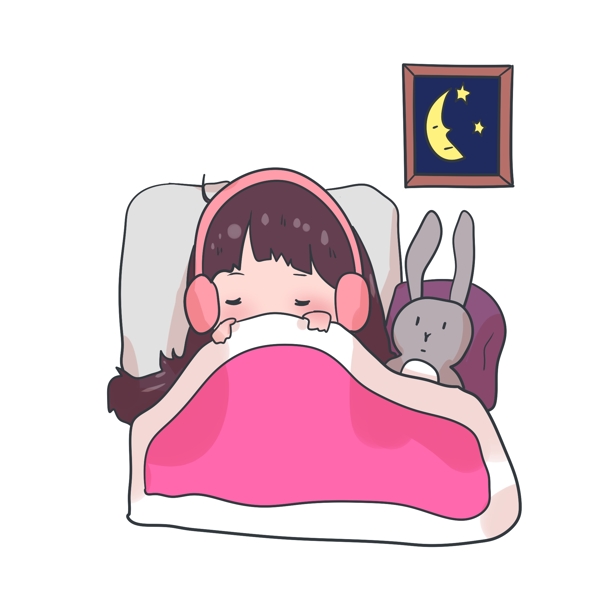 睡觉的小女孩插画