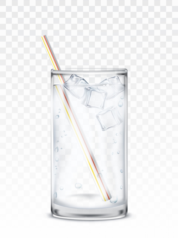写实风格玻璃杯里的冰块吸管水