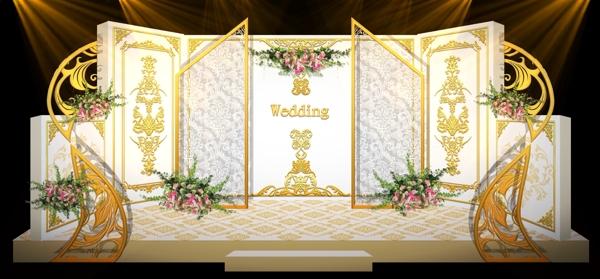 欧式宫廷风金色婚礼舞台效果图