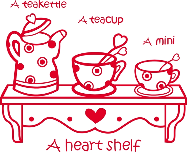 可爱小餐桌墙贴茶具桌子图片