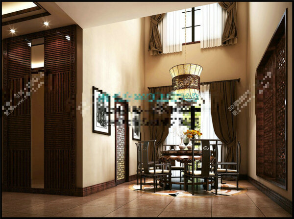 中式餐厅模型室内空间