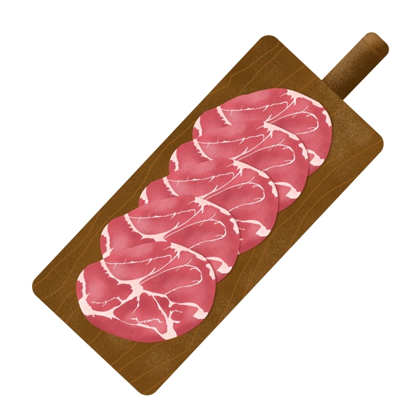 手绘放在菜板里面的新鲜生猪肉元素