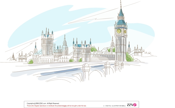 伦敦城市风景插画图片