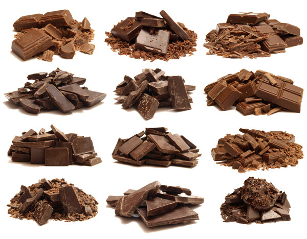 成堆的巧克力块和碎屑图片