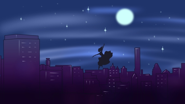 午夜城市屋顶跳芭蕾的原创插画