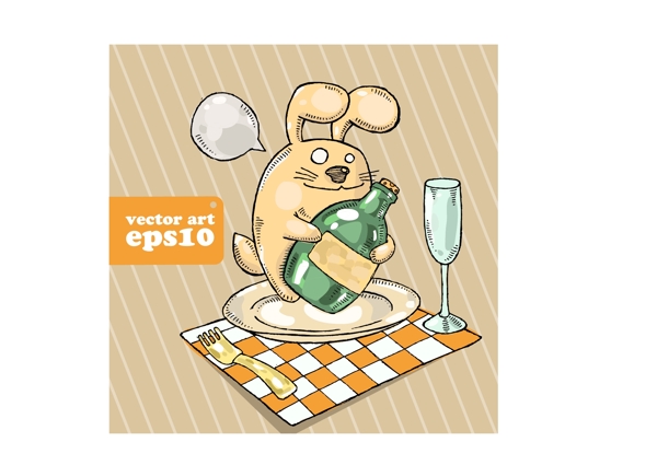 卡通人物喝酒的兔子矢量素材
