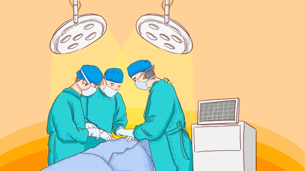 中国医师节医生做手术救人手绘原创插画