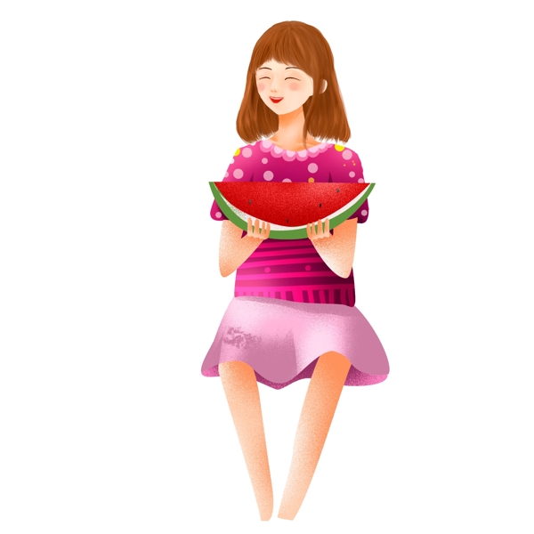 吃西瓜的可爱女孩免抠元素