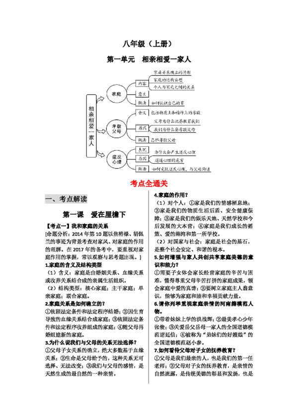 中考专区思想品德思想品德中考八上第一单元相亲相爱一家人