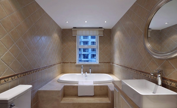 现代轻奢浴室菱形浅褐色背景墙室内装修图