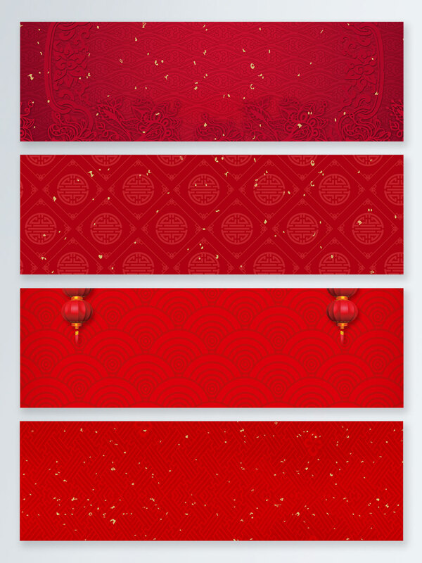 一组中国风纹理红anner背景