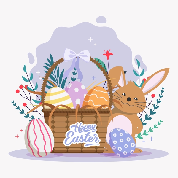 复活节彩蛋篮子和兔子图片