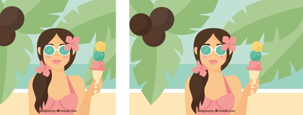夏天椰树女孩与冰淇淋背景