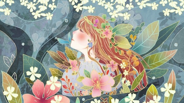 原创插画植物花卉流光溢彩