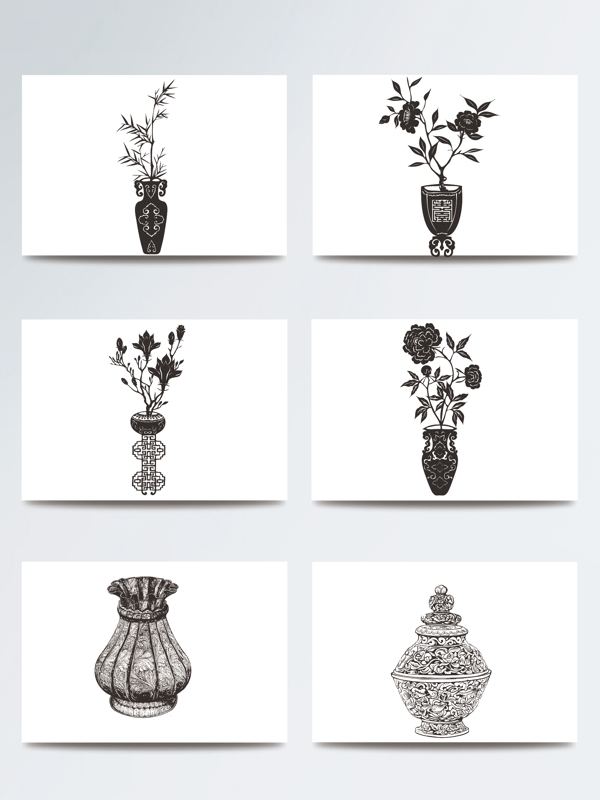 黑白花瓶矢量素材