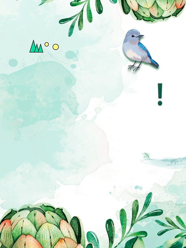 清新绿色植物小鸟广告背景