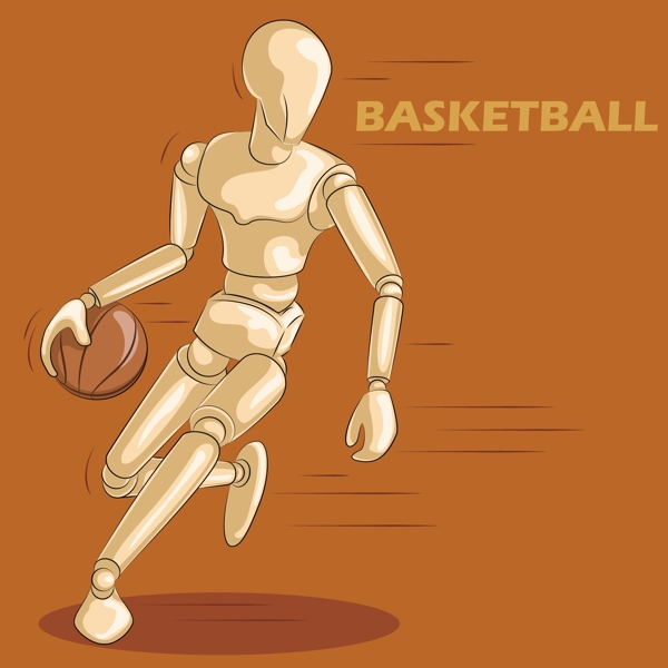 橙色手绘篮球运动卡通矢量素材
