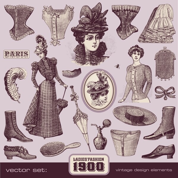 第十九世纪的欧洲人物和服饰矢量素材