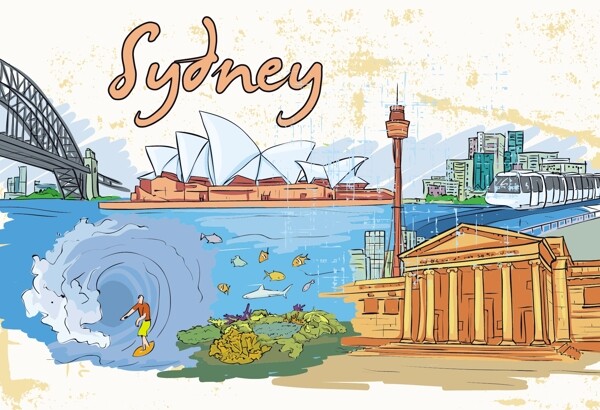 悉尼涂鸦矢量插画