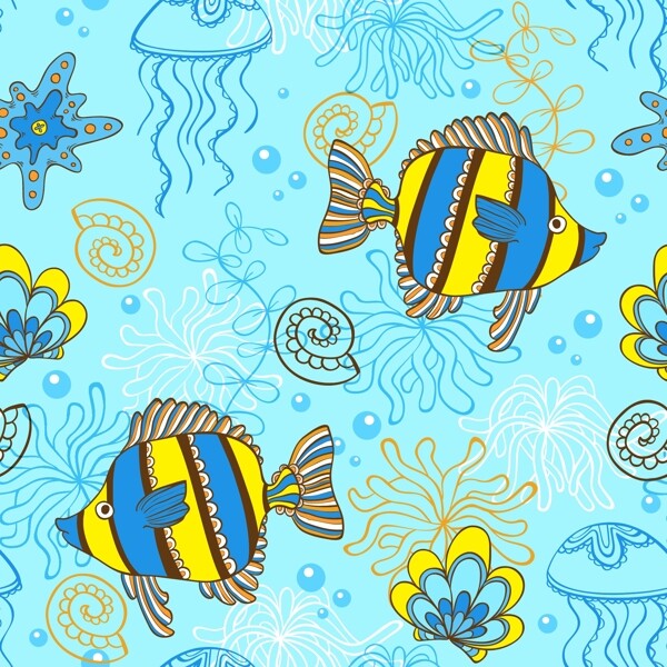 蓝色海底鱼类图案