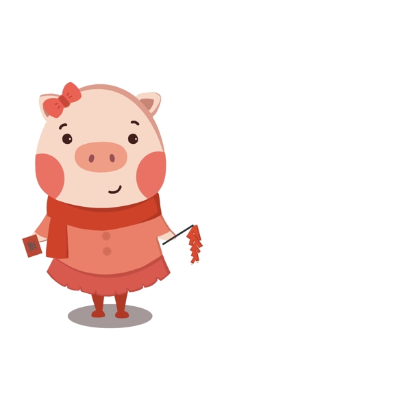 卡通手绘猪年可爱呆萌过年红色小猪