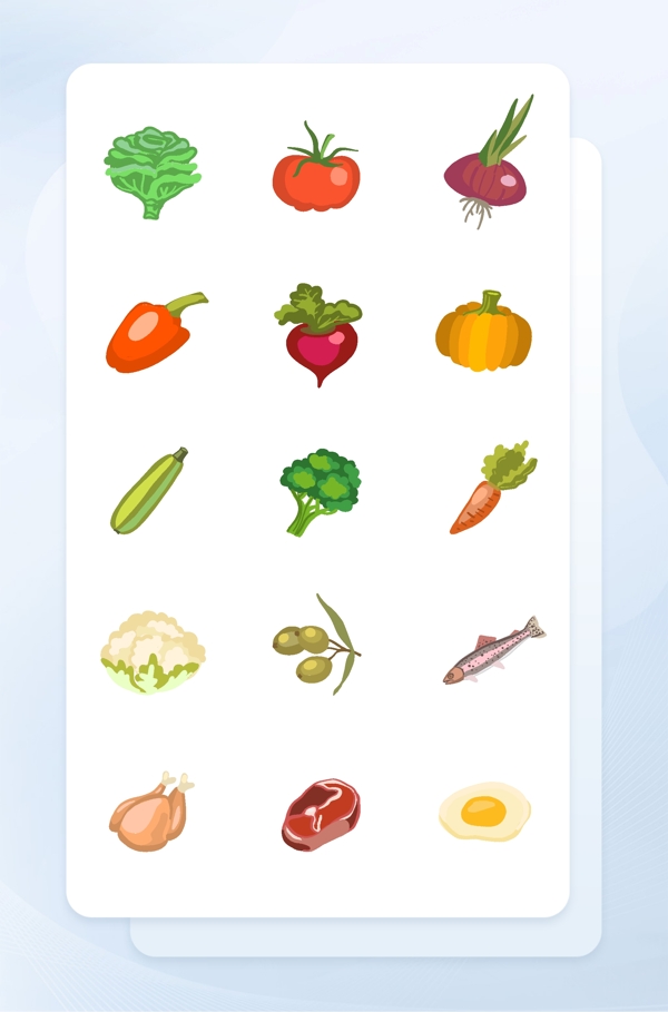 彩色生鲜食材手绘图标矢量图片