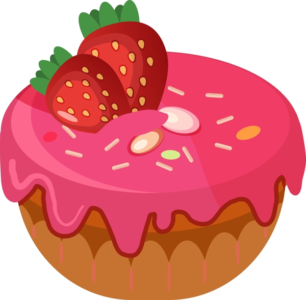 手绘风美味草莓蛋糕元素