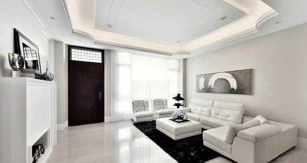 现代客厅装修白色调效果图
