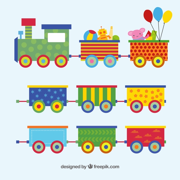 手绘彩色玩具列车平面设计素材