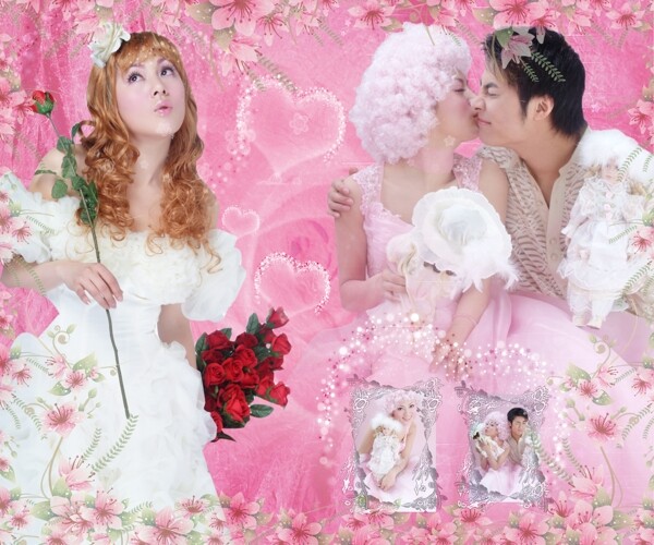 粉色玫瑰婚纱模板