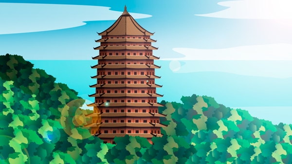 中国风历史古风建筑六和塔