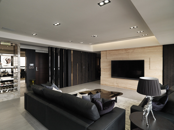 现代冷淡风客厅黑色沙发室内装修JPEG图