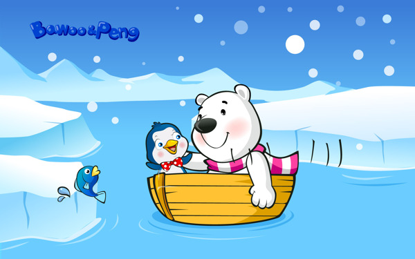 下雪天划船的小熊图片