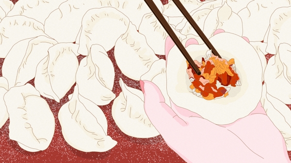 原创冬至包饺子吃饺子美食手绘插画