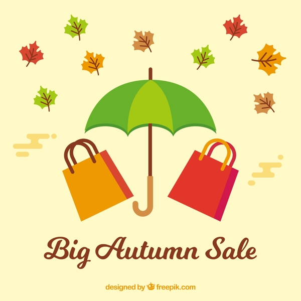 带购物袋和雨伞的秋季销售