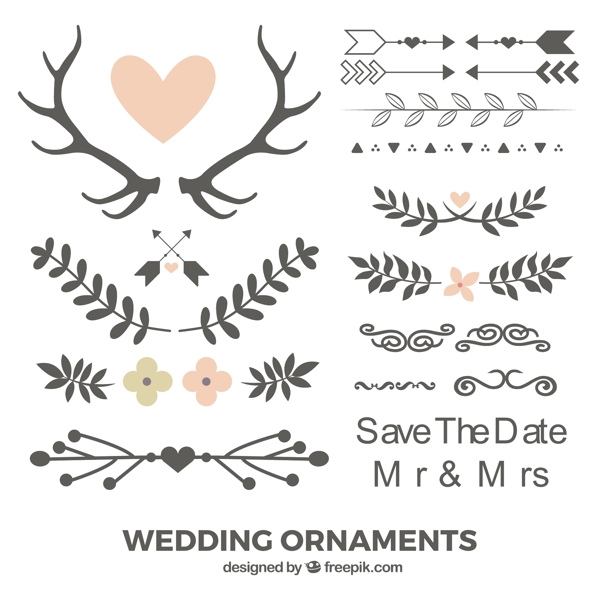 手拉的树叶和结婚的装饰品