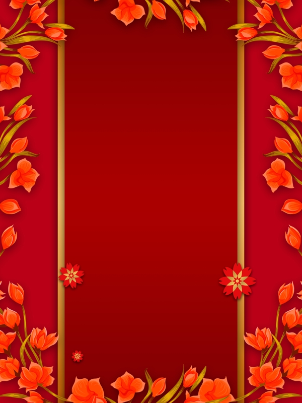 红色喜庆花朵婚庆背景设计