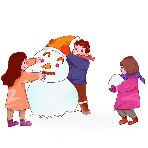 新年过年堆雪人的孩子