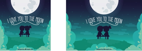月亮背景可爱的情侣和浪漫的信息