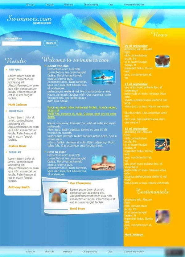 飞溅激水游泳运动网页模板