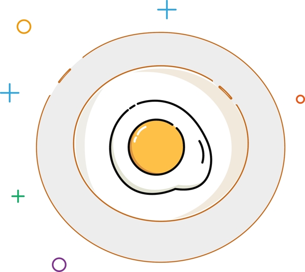 MBE风格餐盘荷包蛋手绘矢量小图标