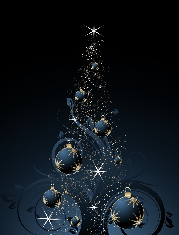 矢量新年圣诞节圣诞树圣诞快乐merrychirstmas星光闪光花纹星星圣诞挂球装饰球矢量素材