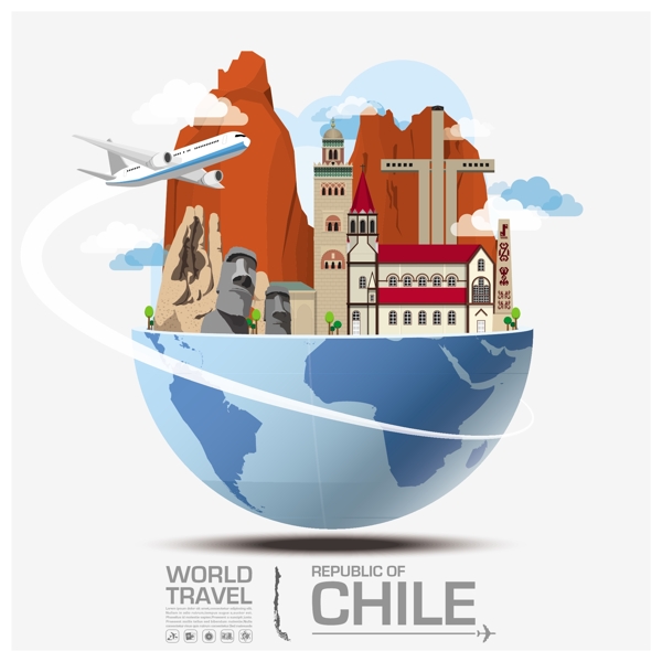 创意智利旅行建筑插画