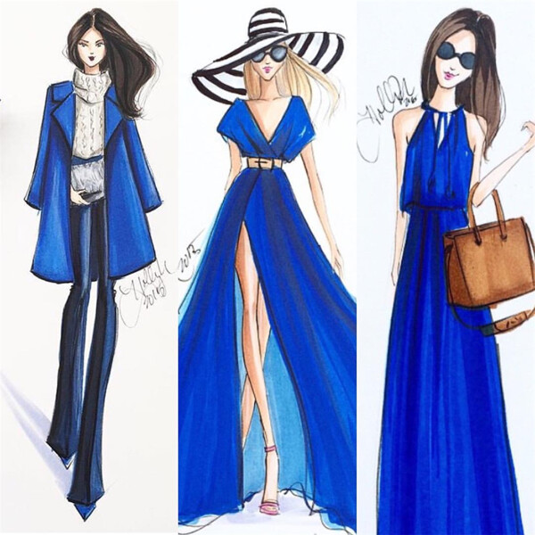 蓝色时尚礼服设计图