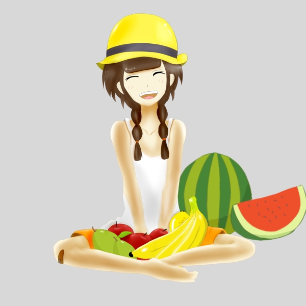 二十四节气之大暑手绘女孩与水果