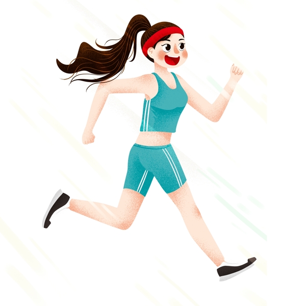 手绘清新春季跑步运动的少女