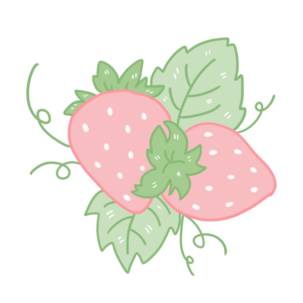 两个草莓水果新鲜叶子